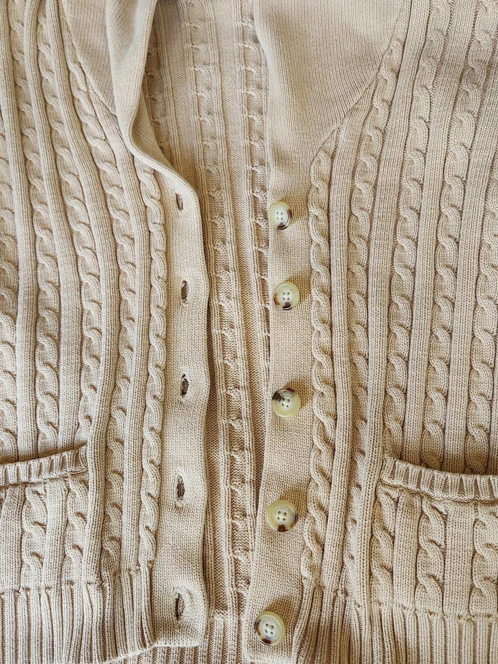 Lauren Ralph Lauren Cream Cable-Knit Shawl Collar Cardigan - Picture 12 of 13